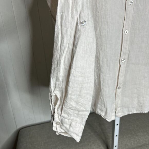 Linen Men Casual Button Up Shirt Ivory Roll Up Sleeve Made in Italy Size 2XL - Picture 4 of 7